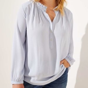 LOFT Blue Striped Ruffle Henley Tunic